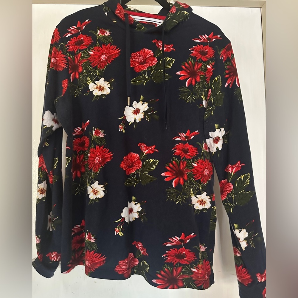 Floral Print Women's Hoodie - Black and Red